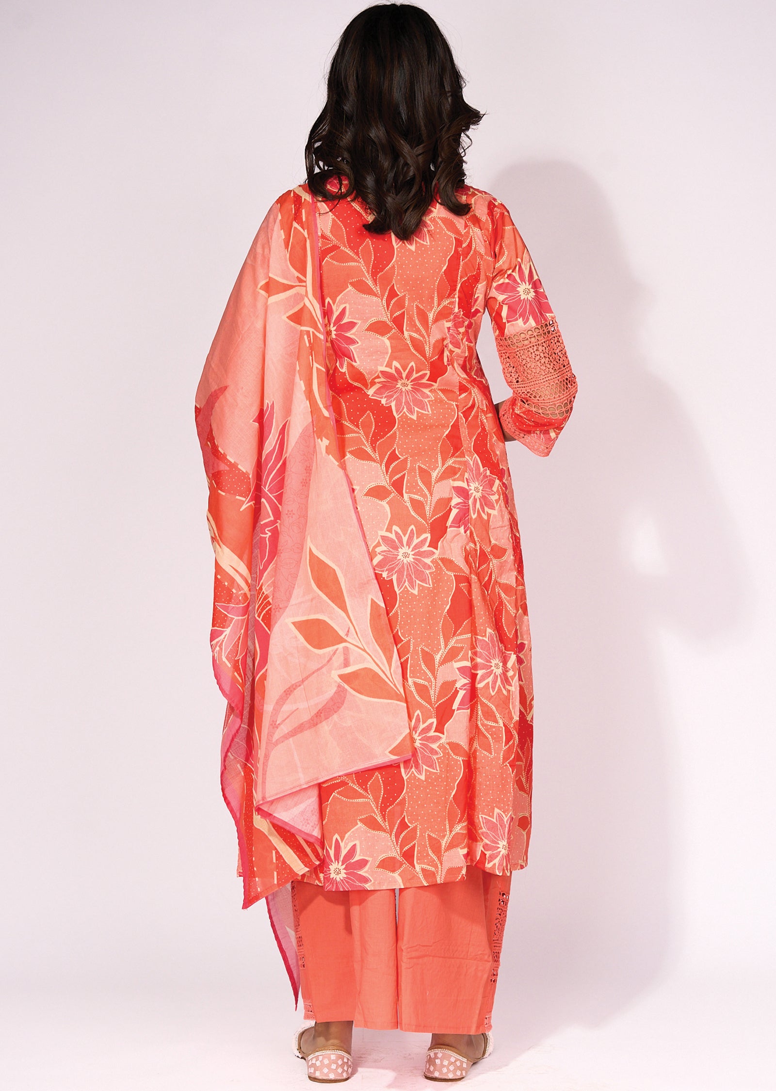 Coral Cotton Anarkali Suit