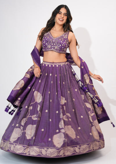 Purple Tissue Crop top Set
