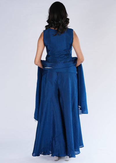 Blue Chinnon Sharara Set