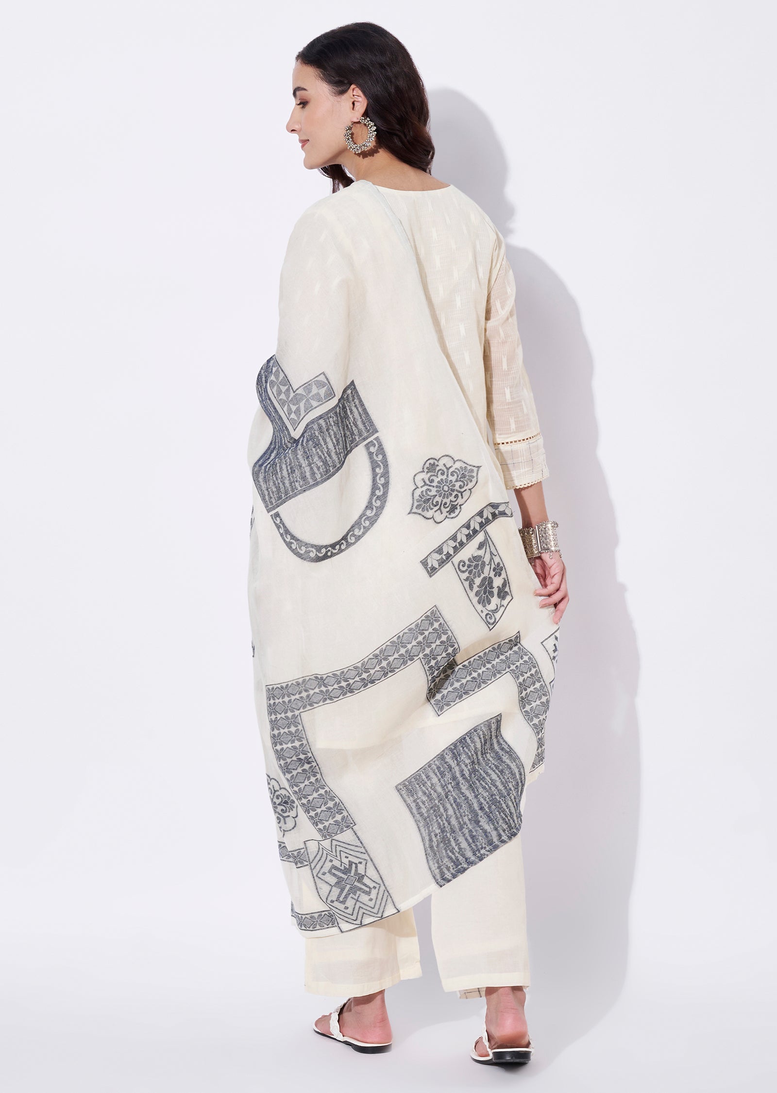 Grey Cotton Anarkali Suit