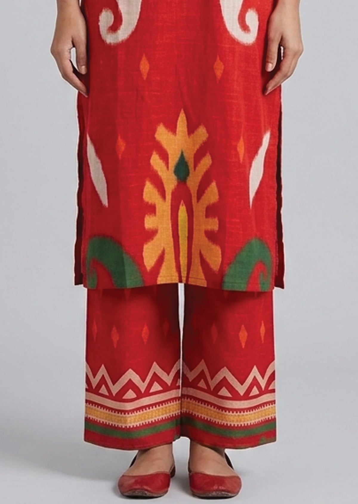 Red Cotton Straight cut Kurti set
