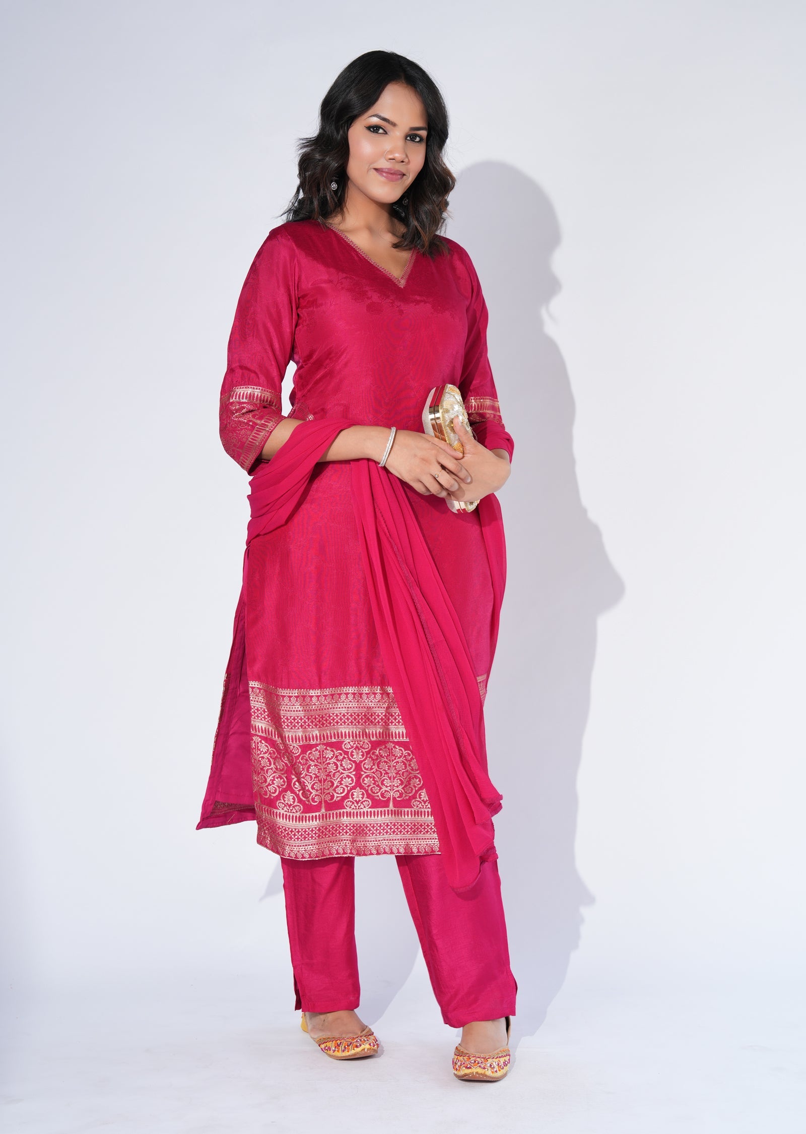 Pink Silk Straight cut Suit