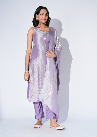 Purple Silk Straight cut Suit