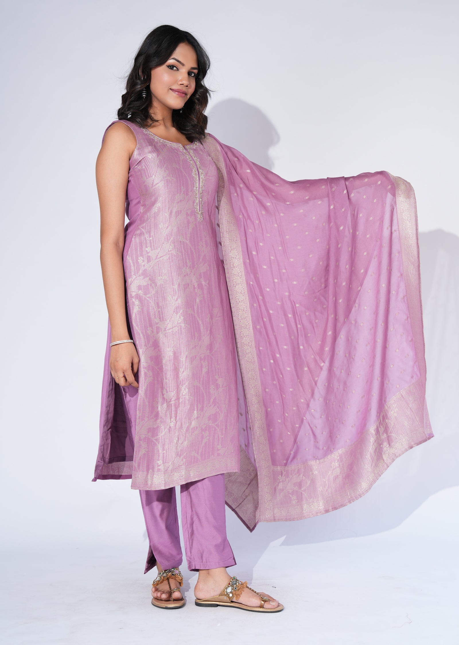 Lavender Silk Straight cut Suit