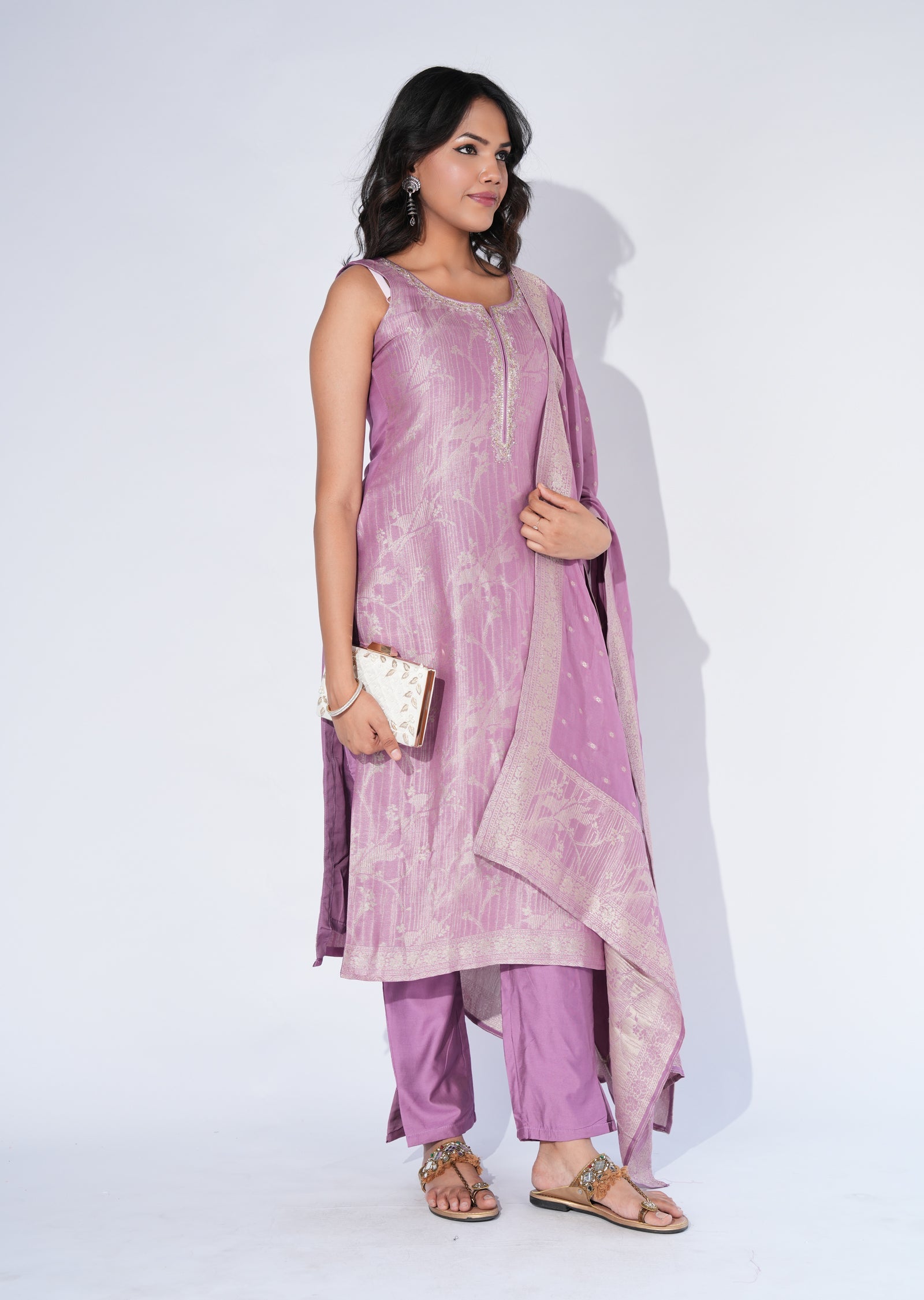 Lavender Silk Straight cut Suit