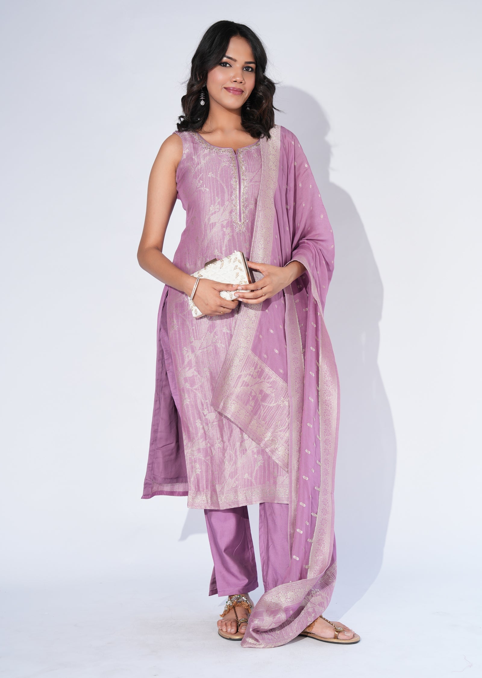 Lavender Silk Straight cut Suit