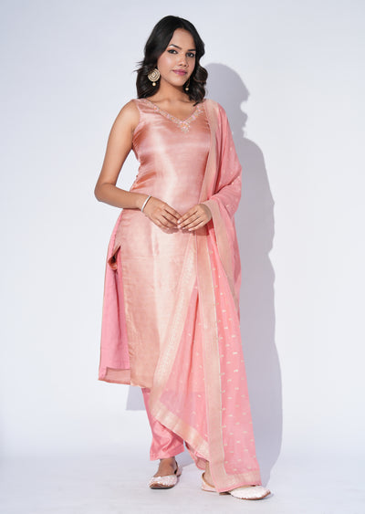 Peach Silk Straight cut Suit
