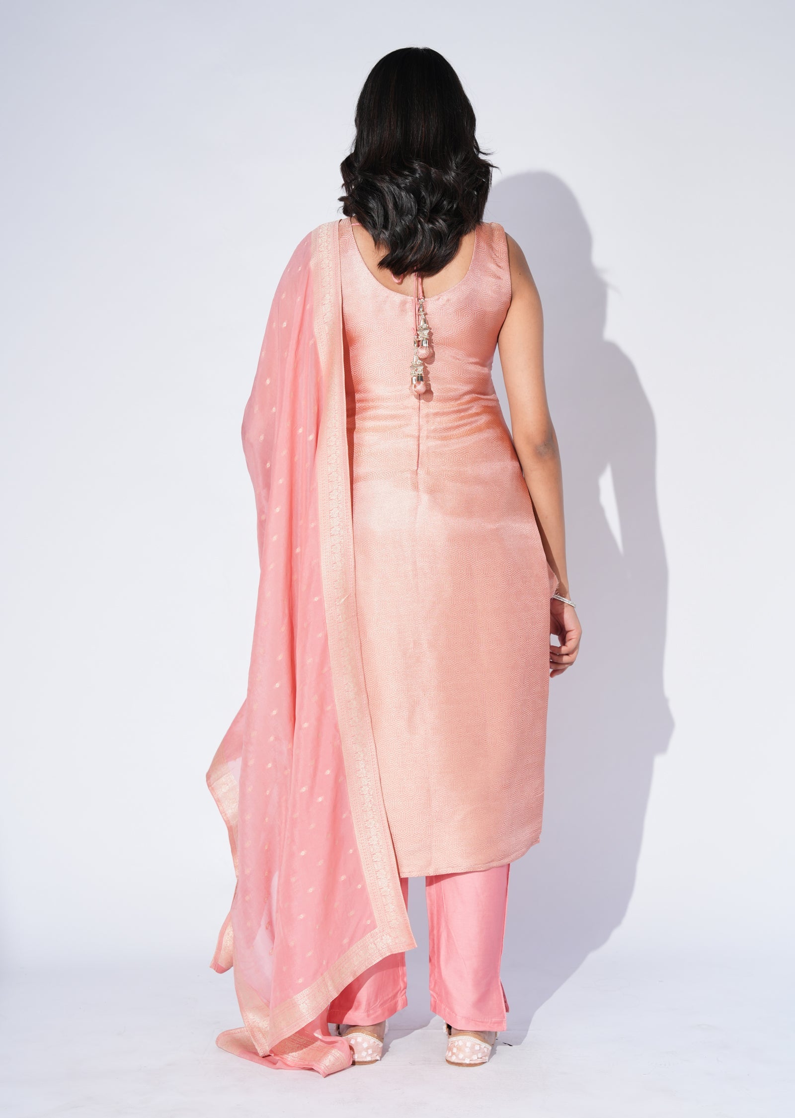 Peach Silk Straight cut Suit