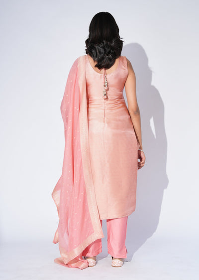 Peach Silk Straight cut Suit