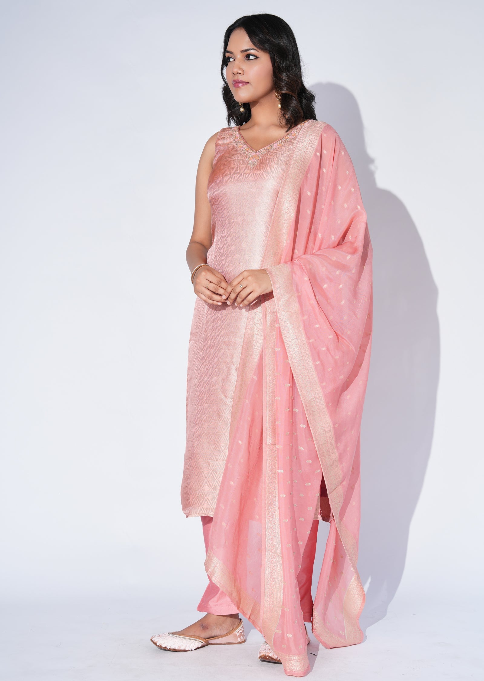 Peach Silk Straight cut Suit