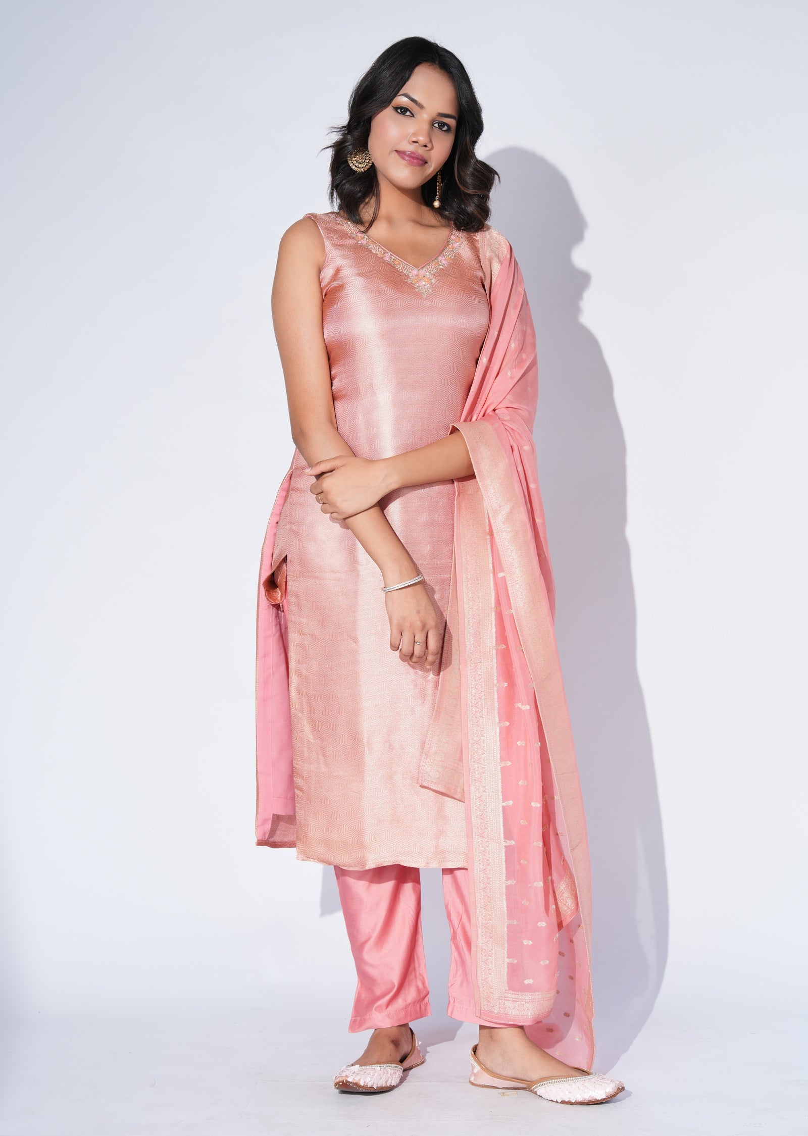 Peach Silk Straight cut Suit