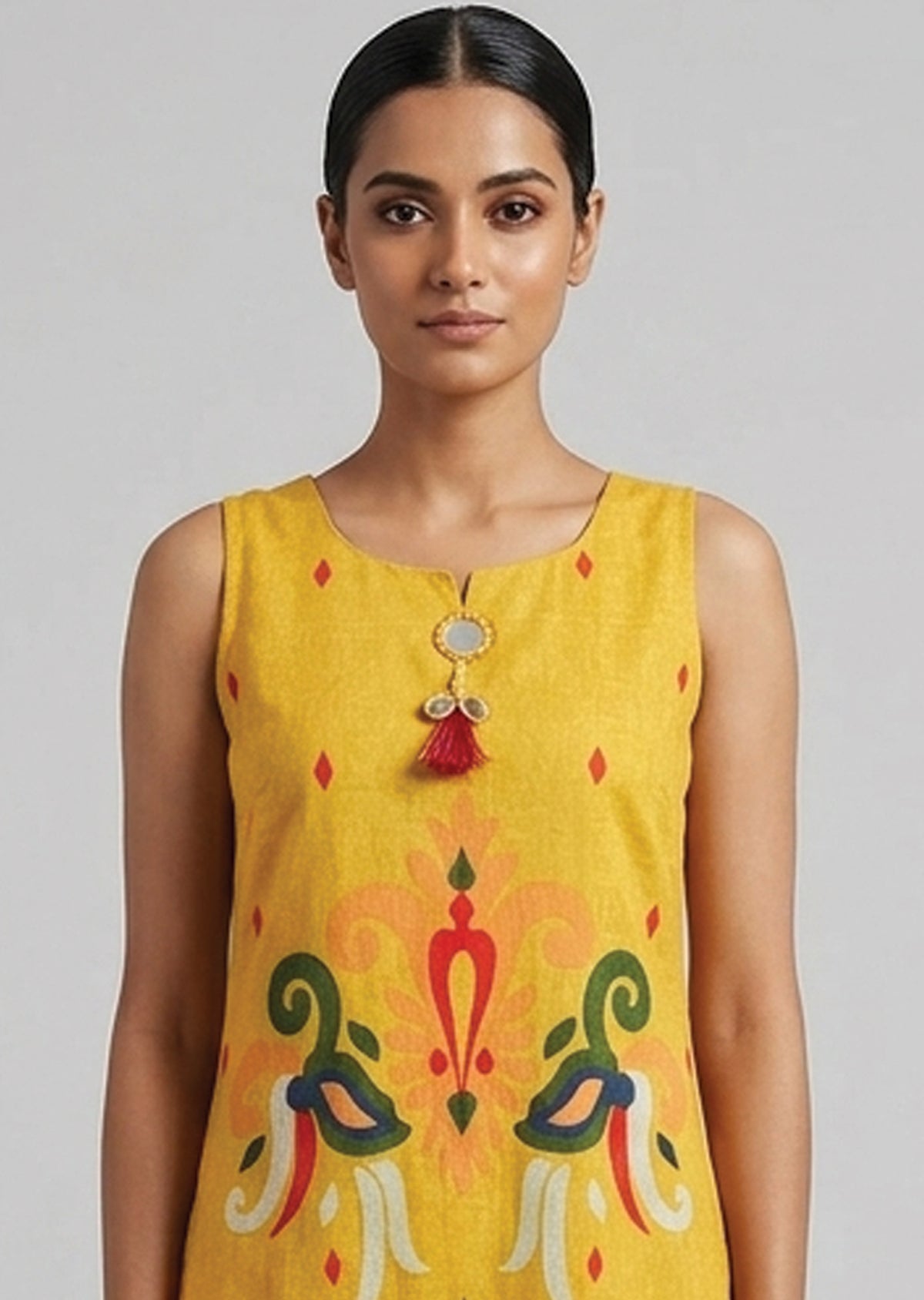 Yellow Cotton Straight cut Kurti set