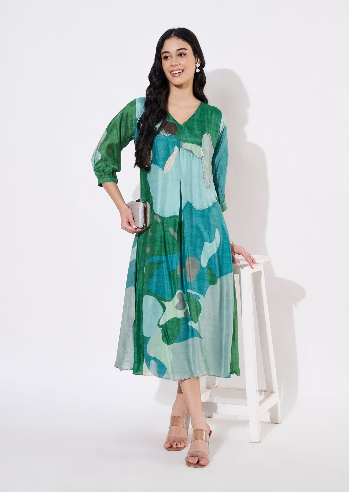 Green Dola Silk Frock style kurti