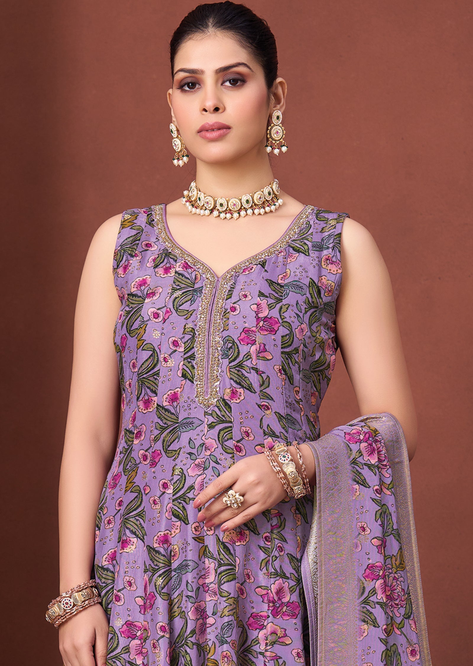 Lavender Silk Anarkali Suit