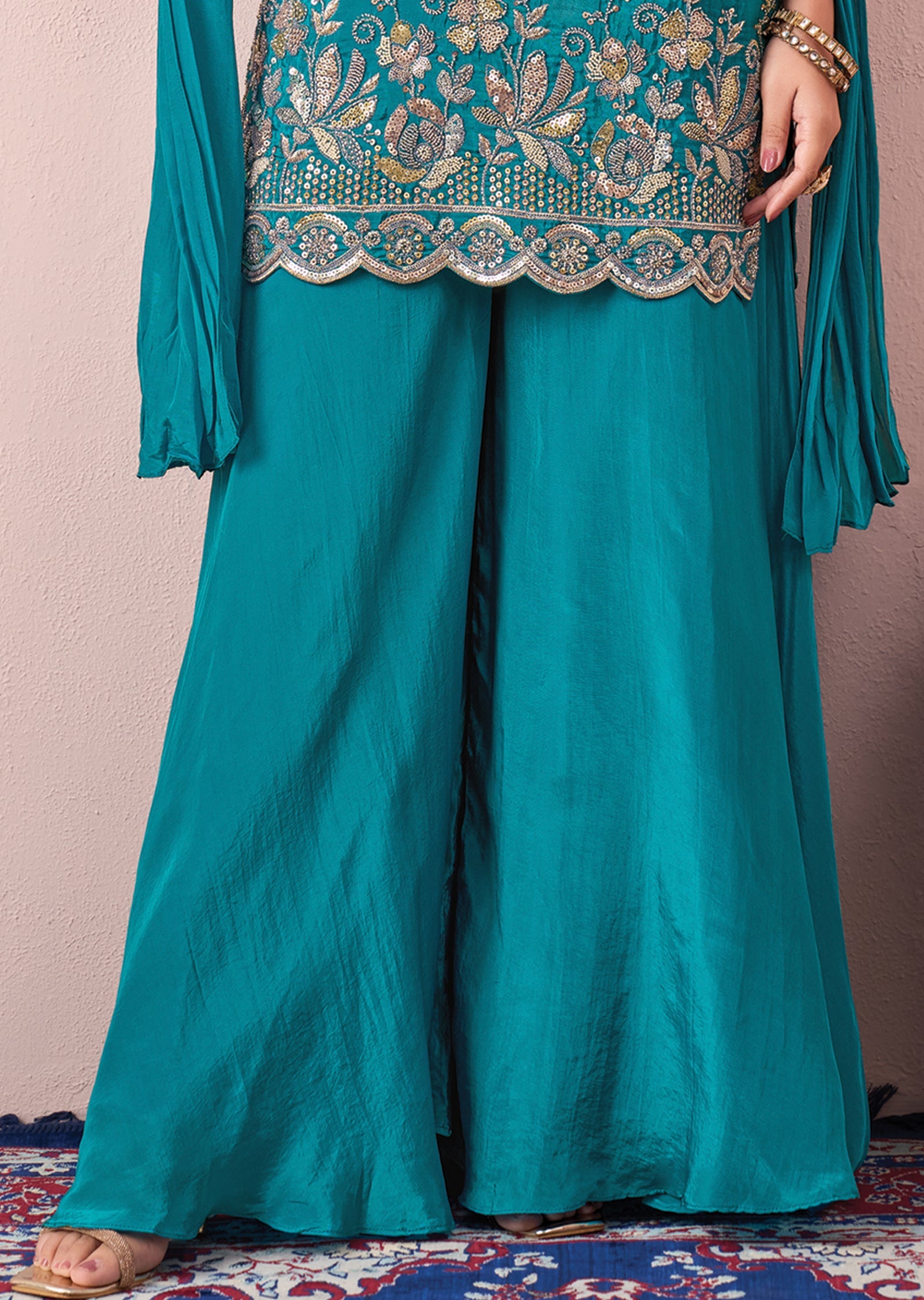 Rama Blue Silk Sharara Set