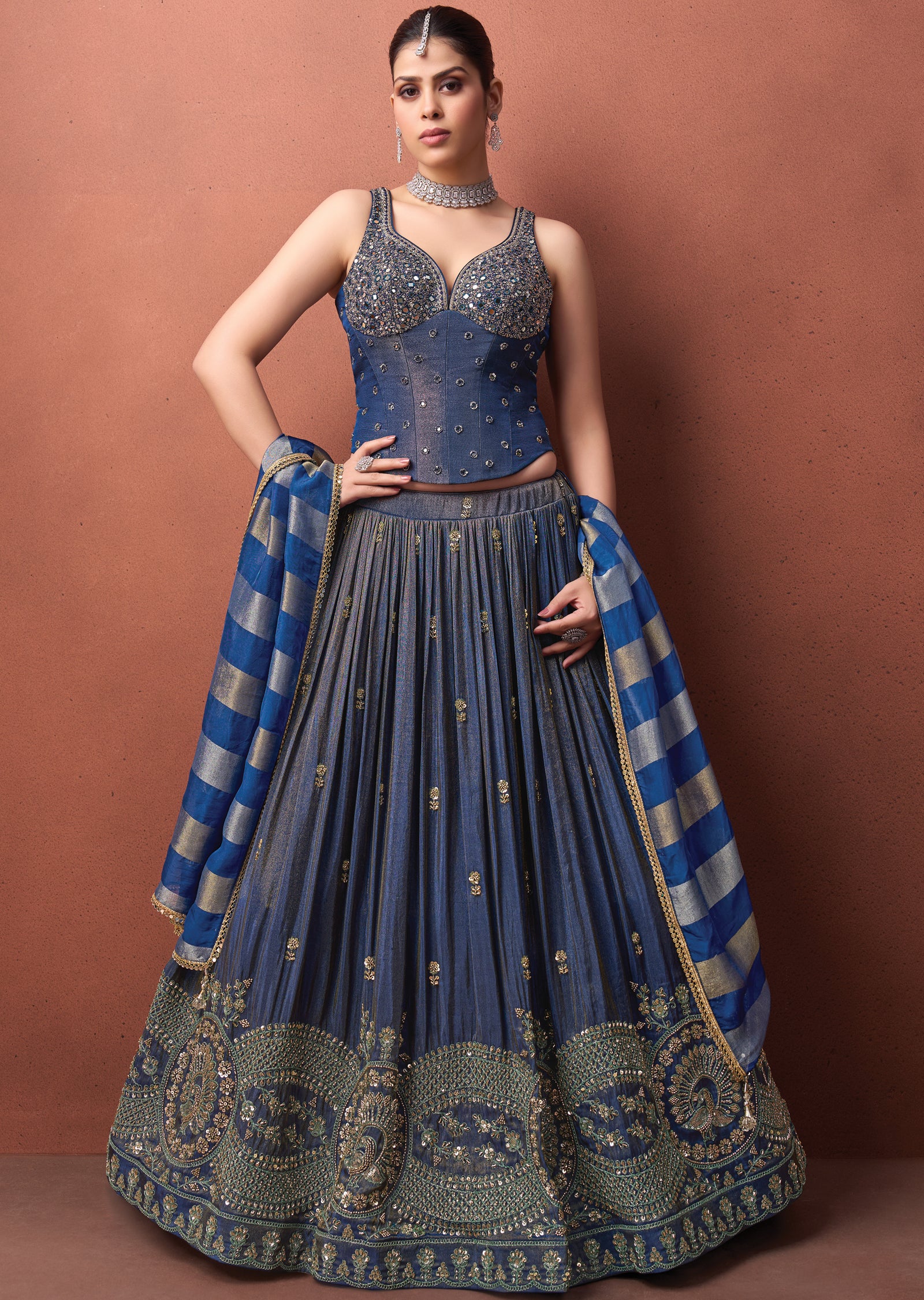 Blue Tissue Corset lehenga