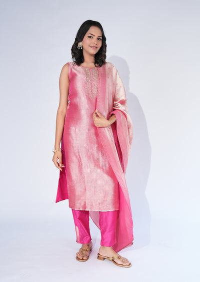 Pink Tissue Straight cut Suit