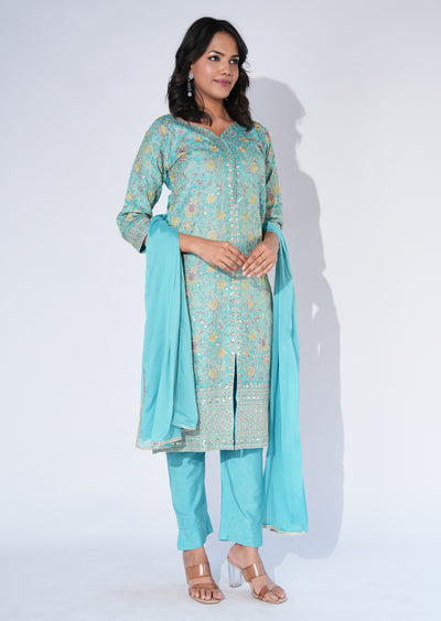 Blue Tissue Straight cut Suit