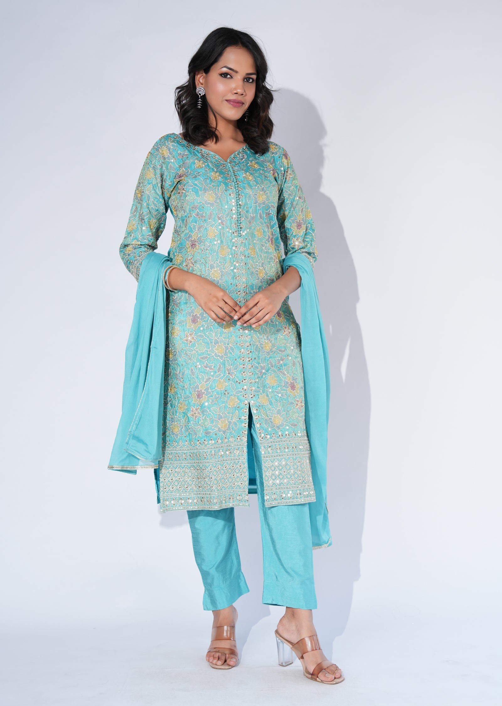 Blue Tissue Straight cut Suit