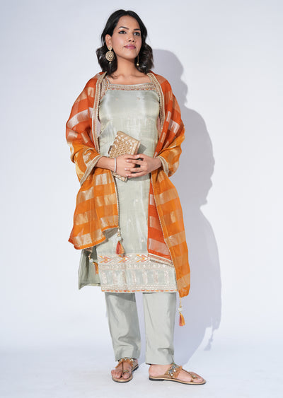 Green Silk Straight cut Suit