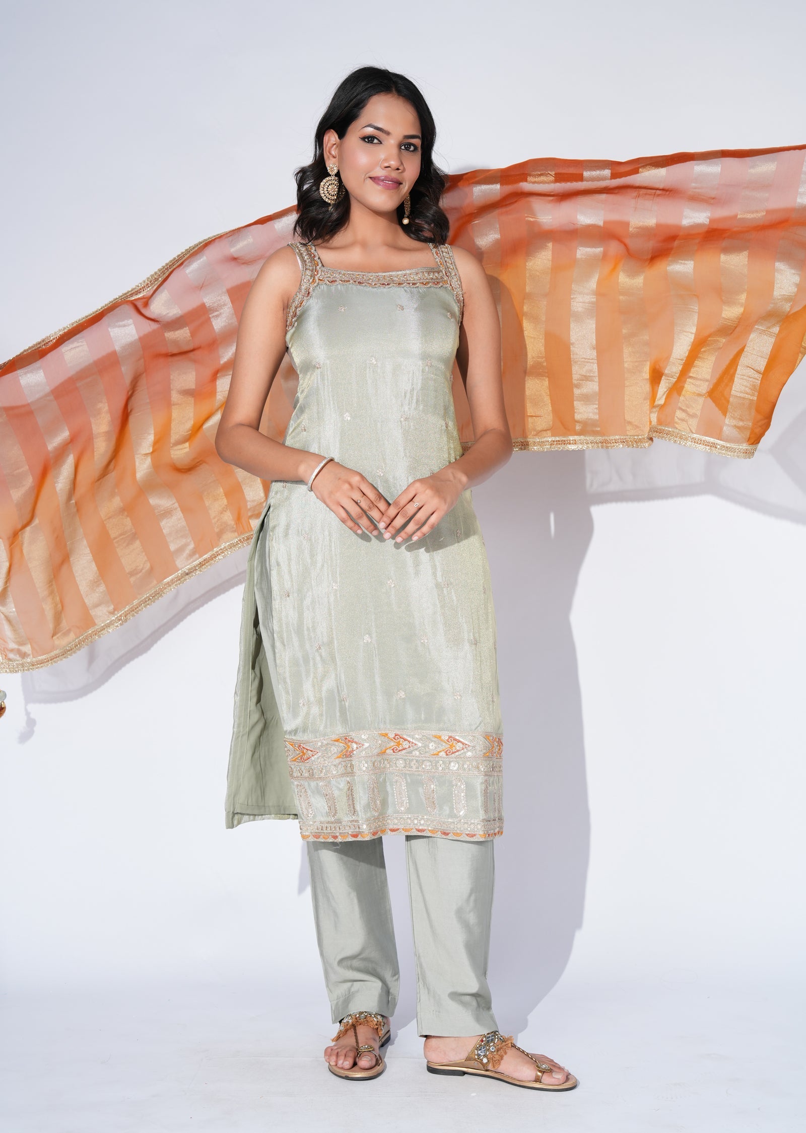 Green Silk Straight cut Suit