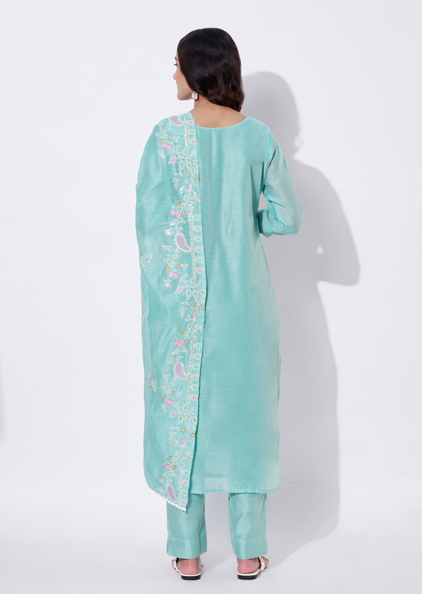 Sea Green Chanderi Straight cut suit