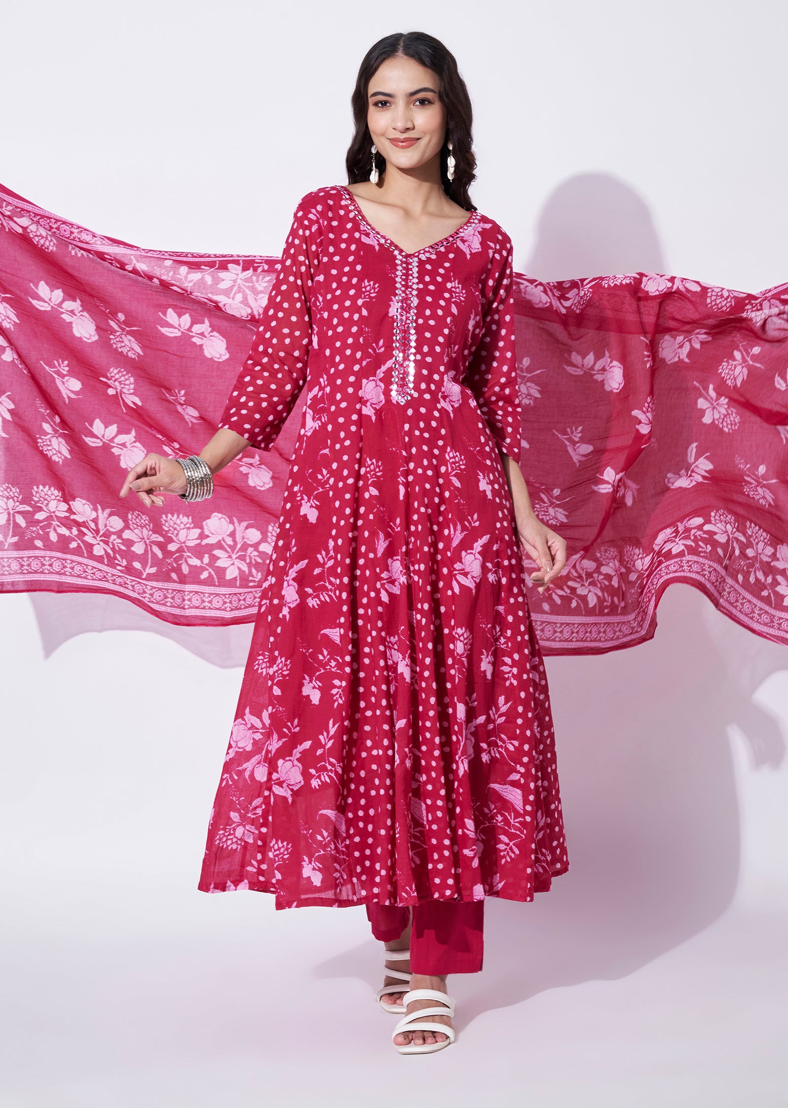 Rani Pink Cotton Anarkali Suit