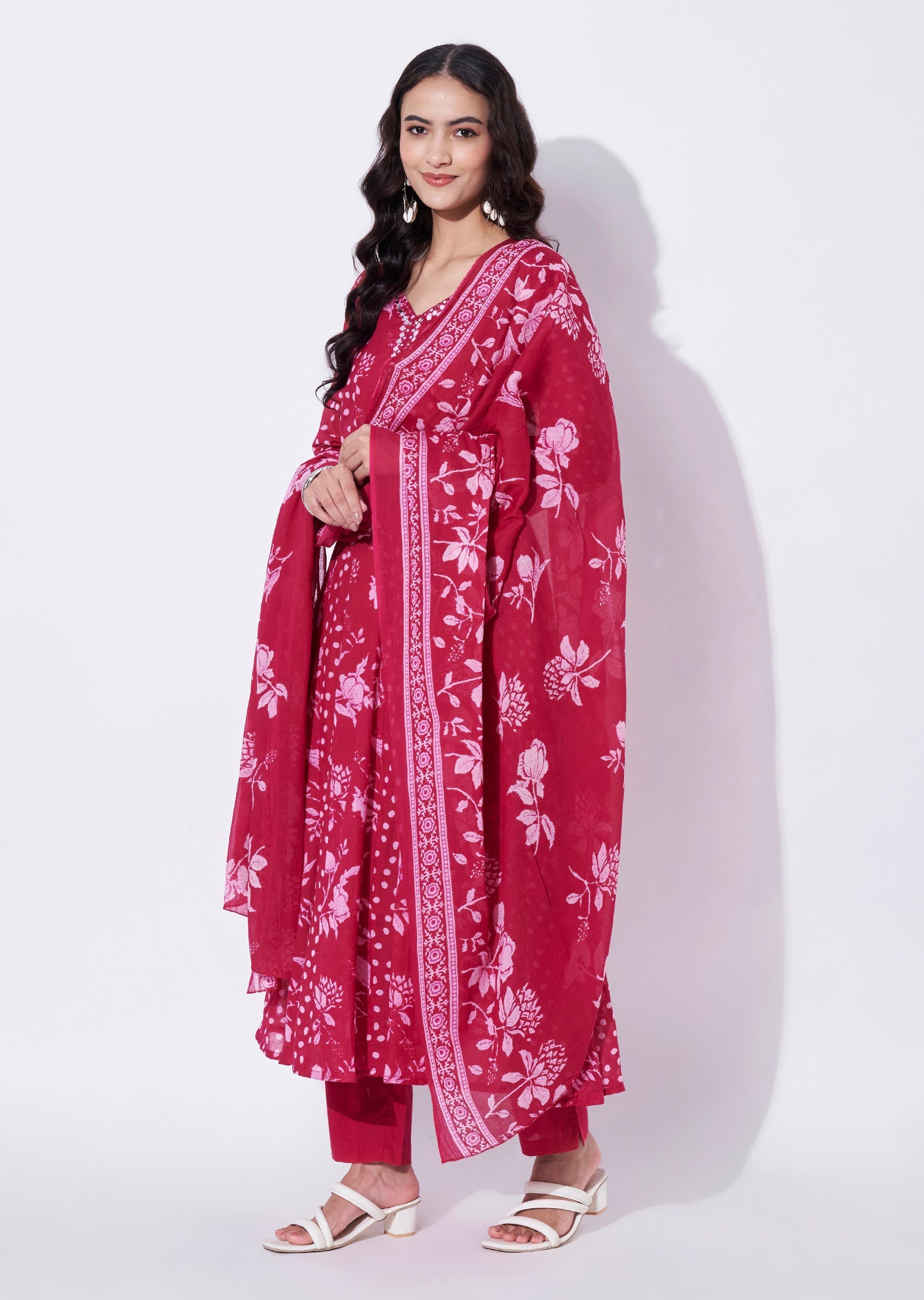 Rani Pink Cotton Anarkali Suit