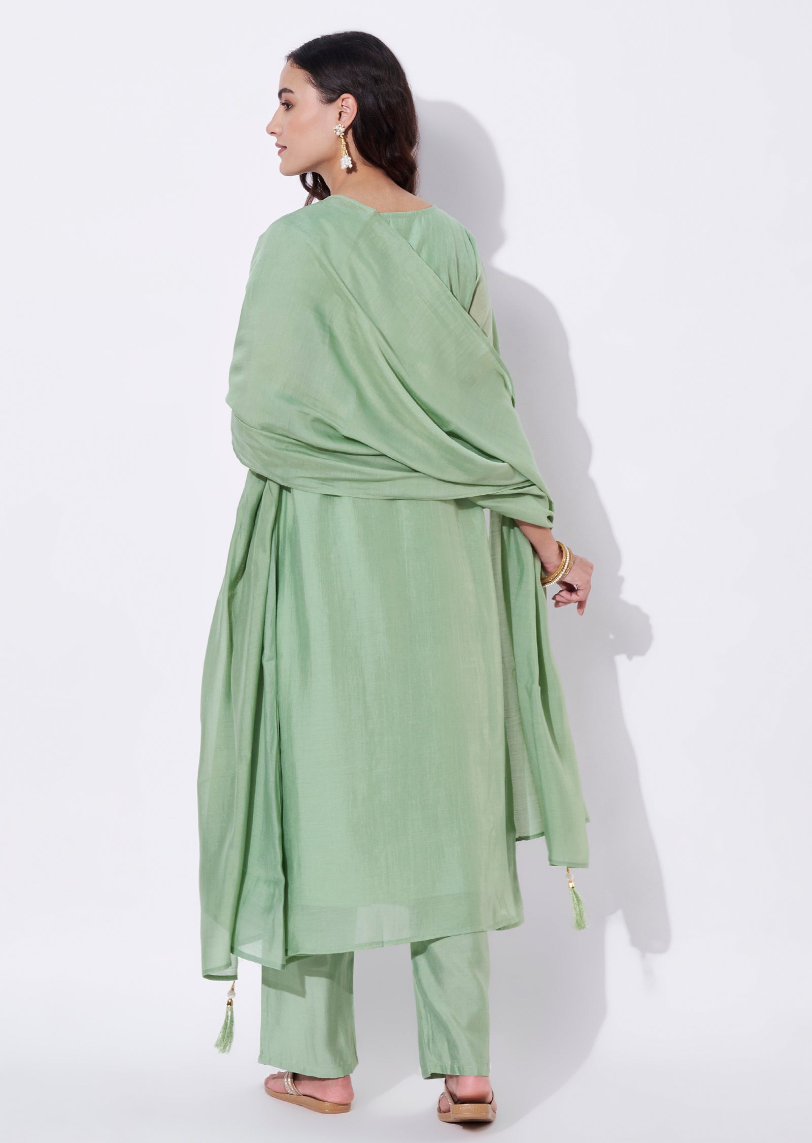 Green Mul Chanderi Anarkali Suit