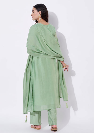 Green Mul Chanderi Anarkali Suit