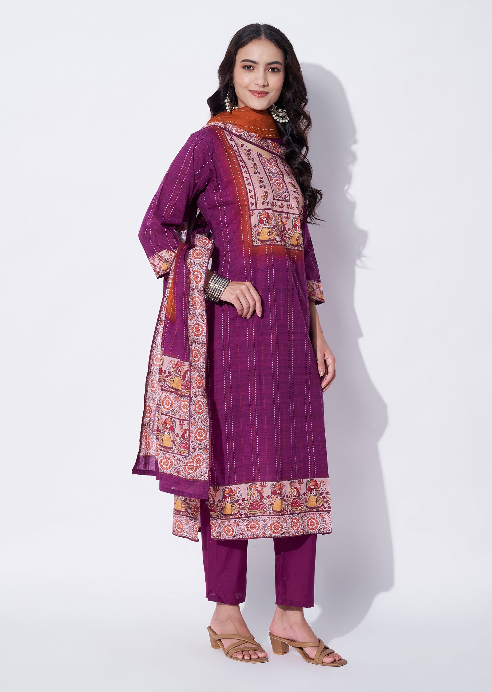 Magenta Cotton Straight cut suit