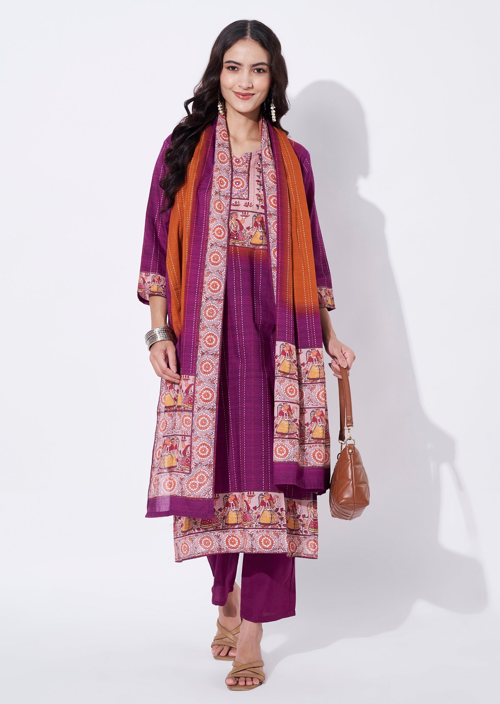 Magenta Cotton Straight cut suit