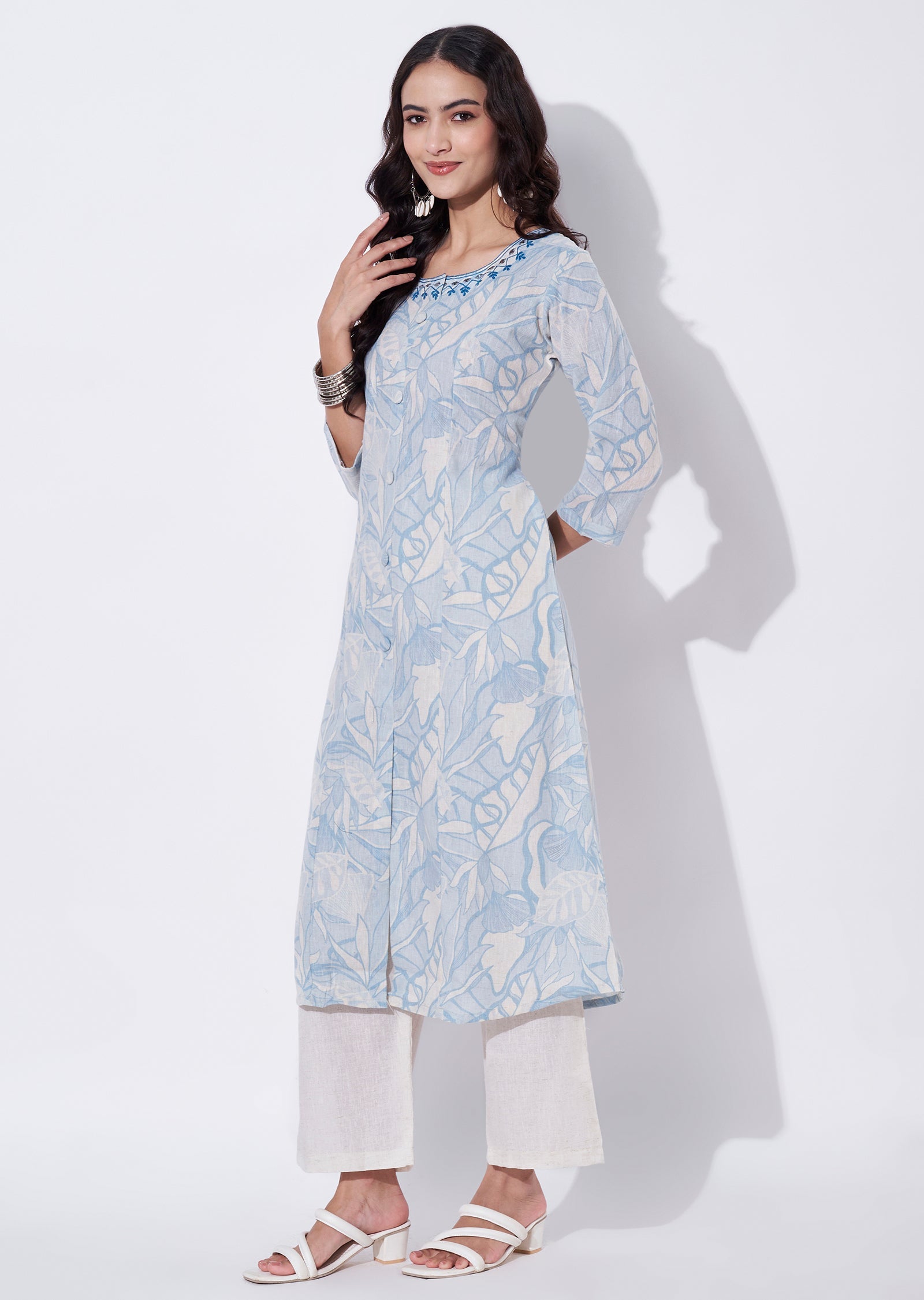 Blue Cotton Straight cut set