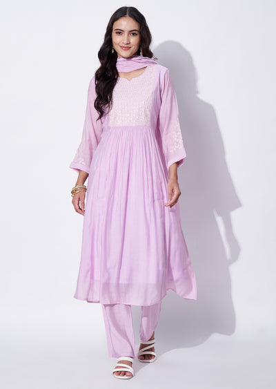 Lavender Mul Chanderi Anarkali Suit