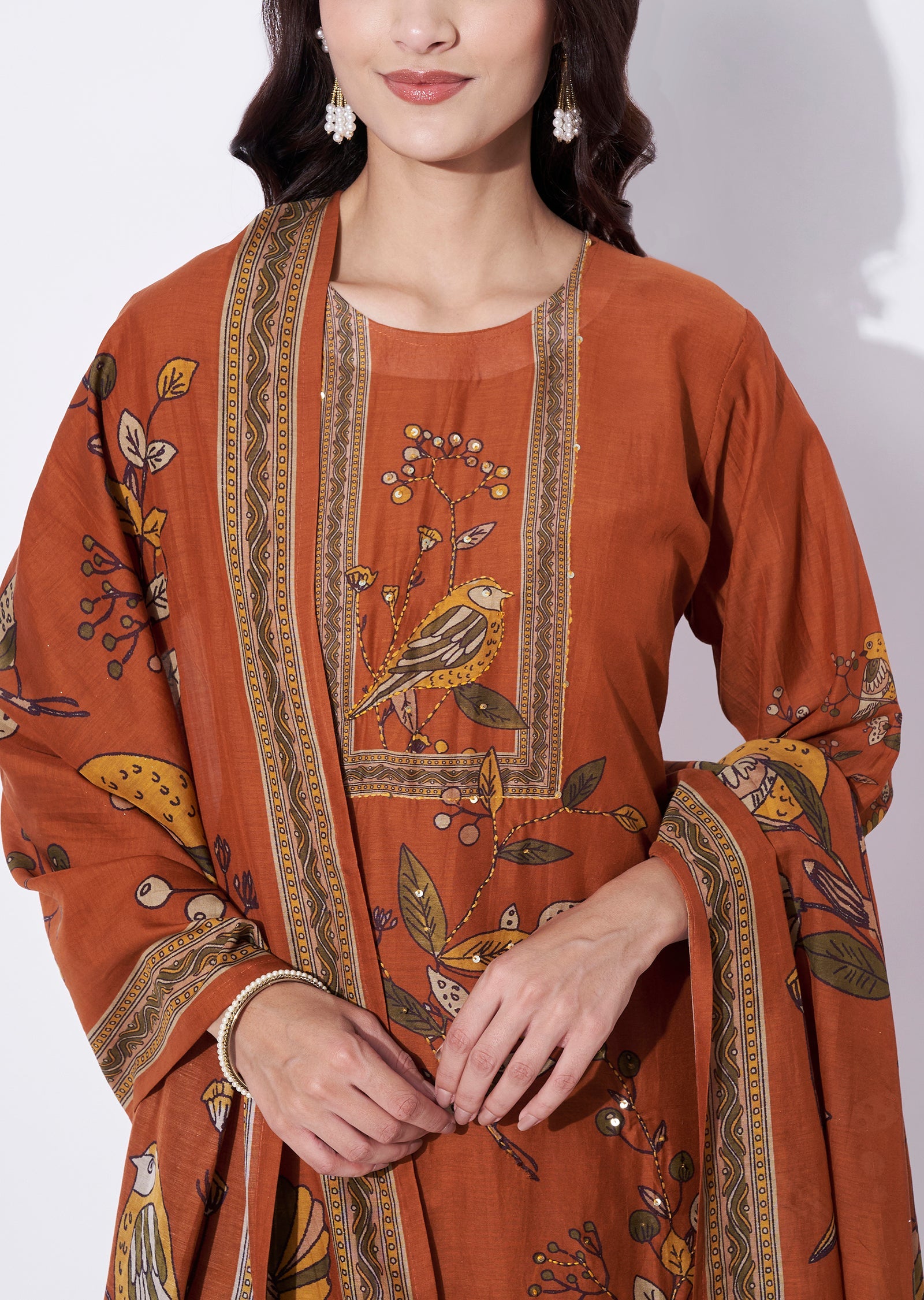 Rust Cotton Straight cut suit