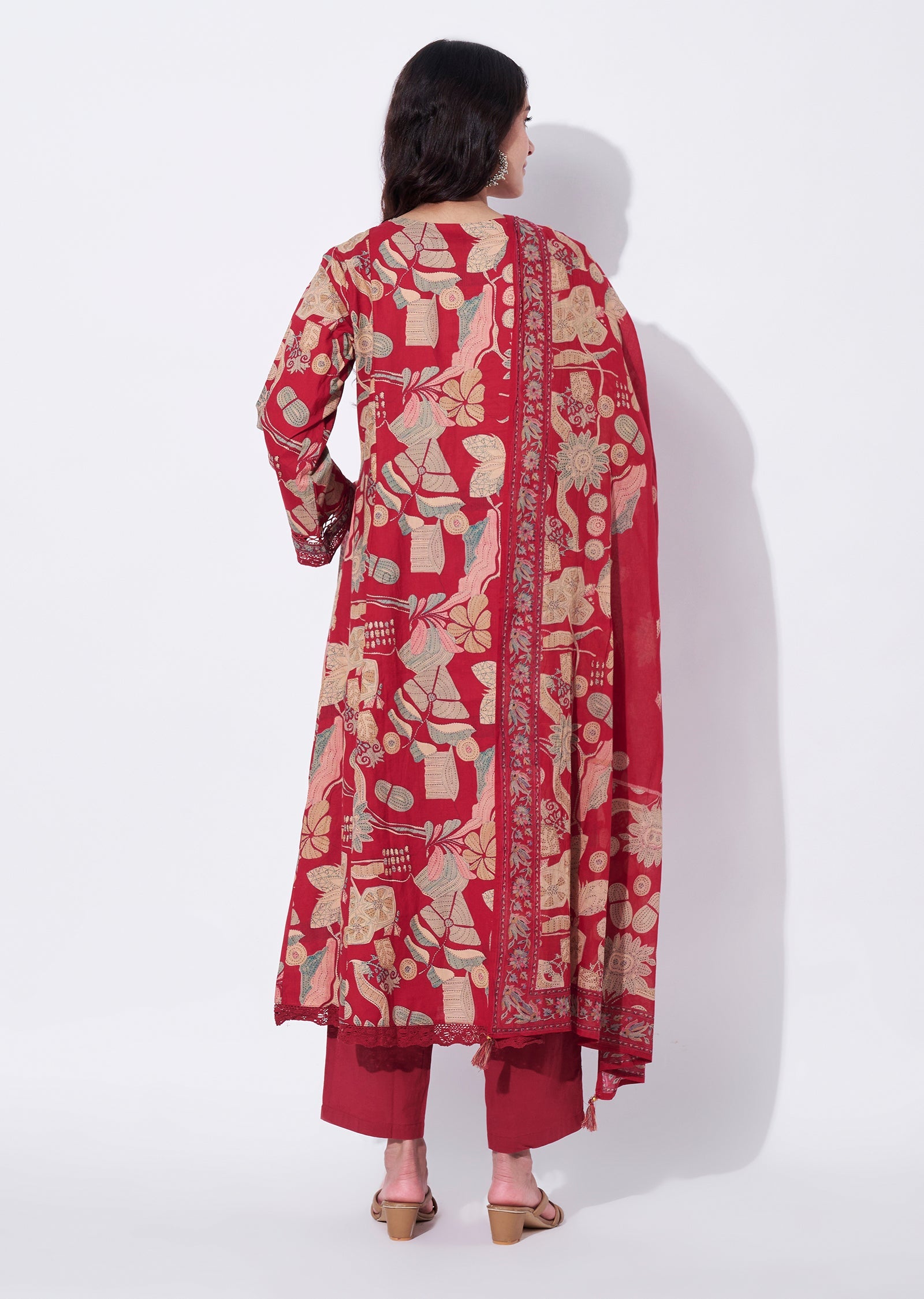 Maroon Cotton Anarkali Suit