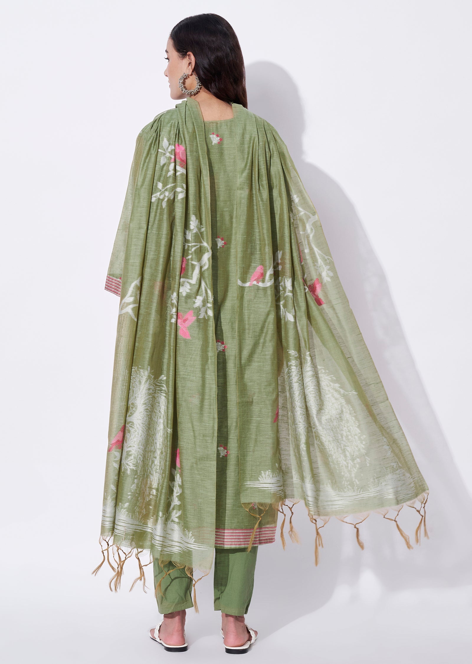 Mehndi Green Chanderi Straight cut suit