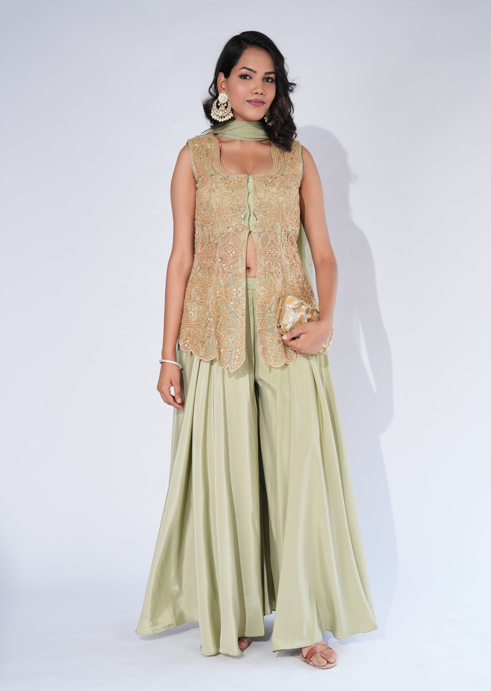 Green Net Sharara Set