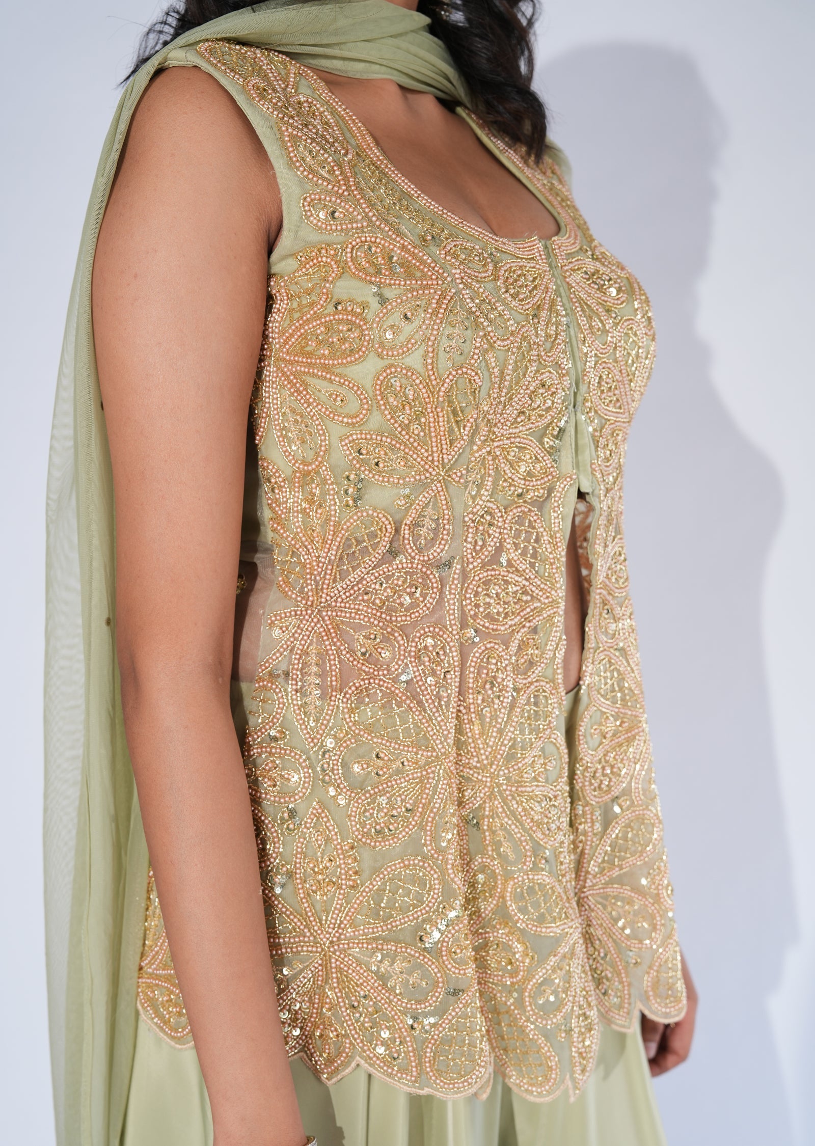 Green Net Sharara Set