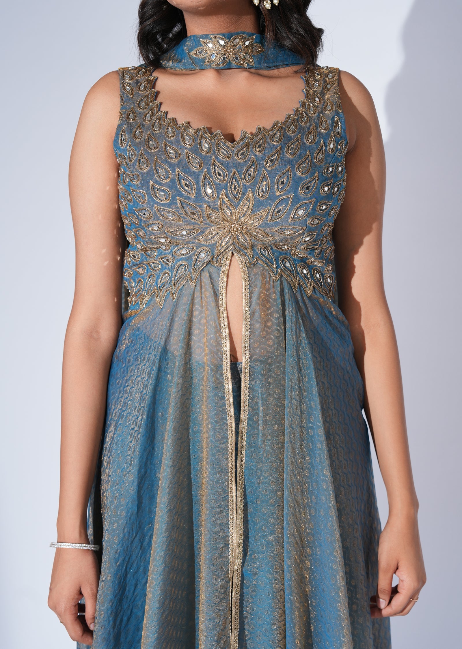 Grey Tissue Anarkali Suit