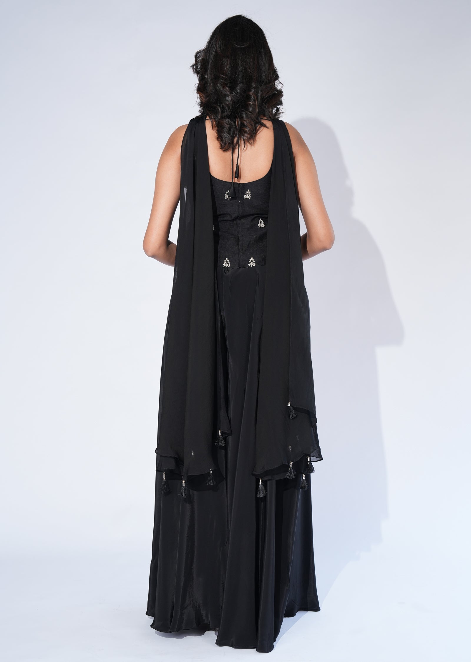 Black Crepe Sharara Set