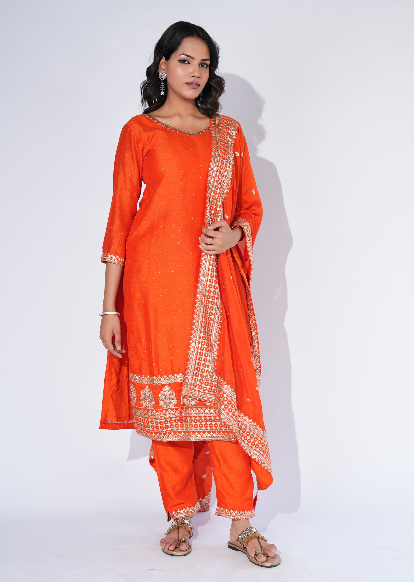 Orange Chinnon Straight cut Suit