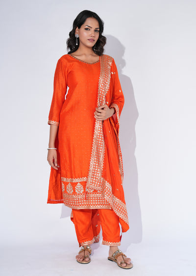 Orange Chinnon Straight cut Suit
