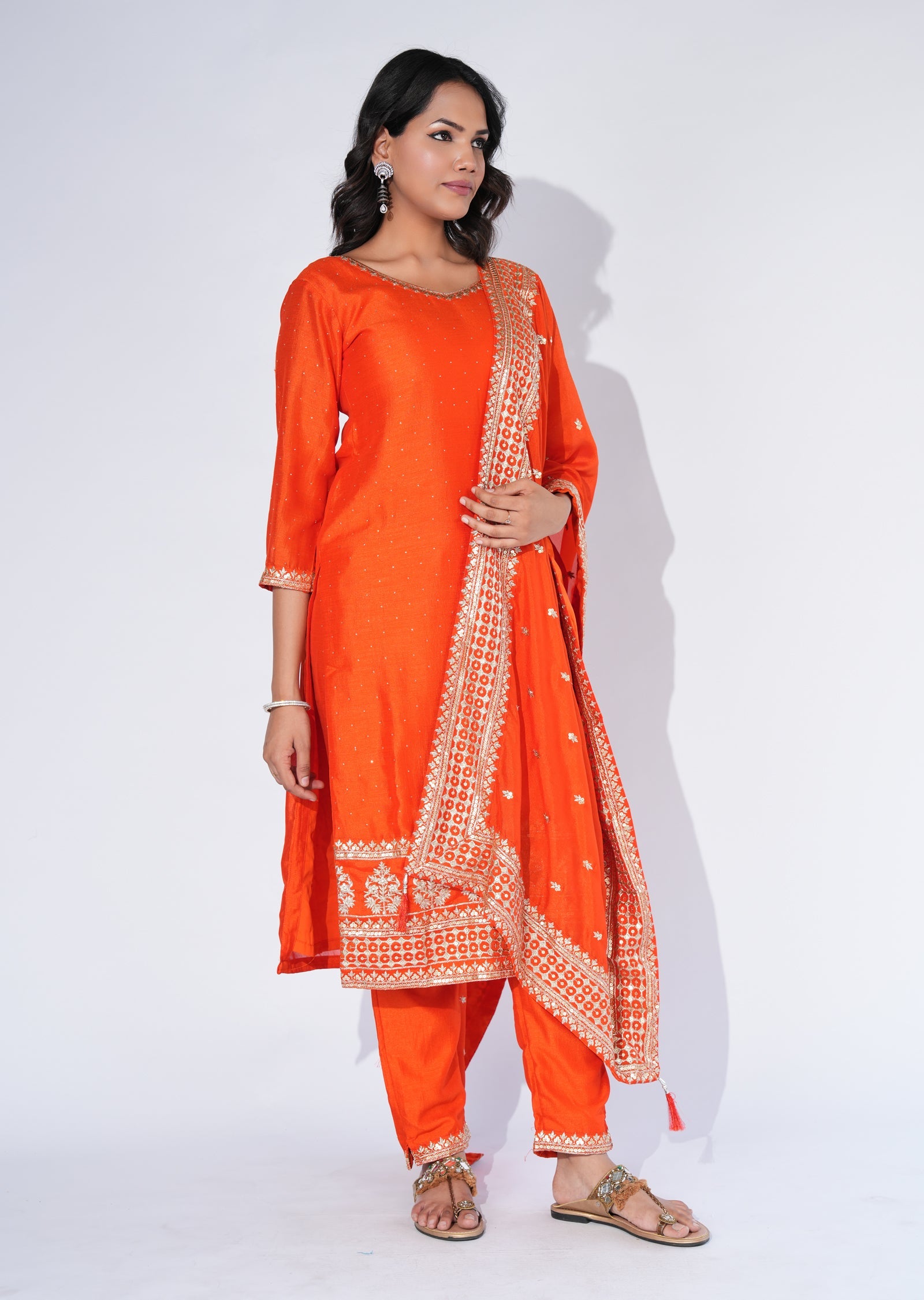 Orange Chinnon Straight cut Suit