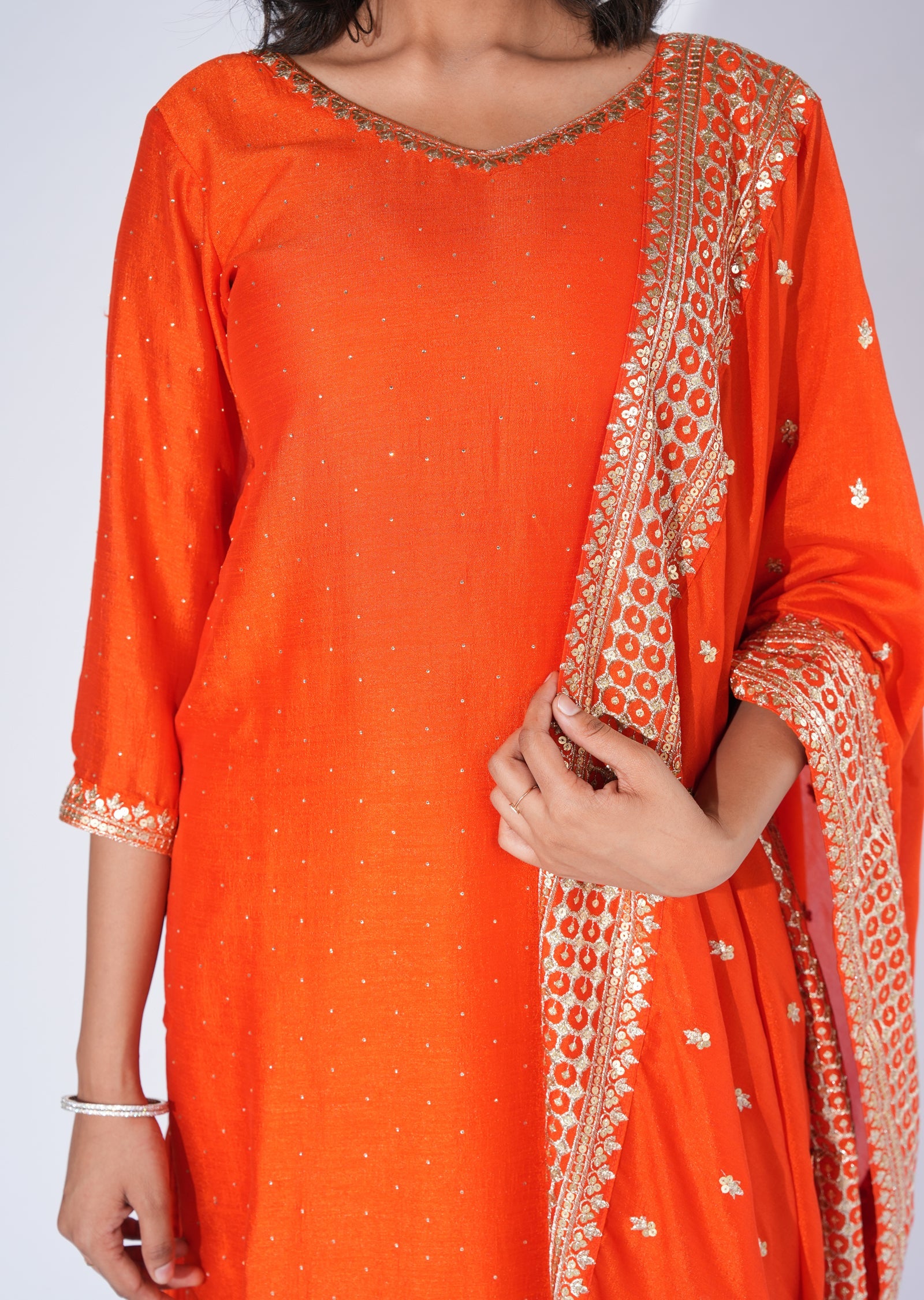 Orange Chinnon Straight cut Suit