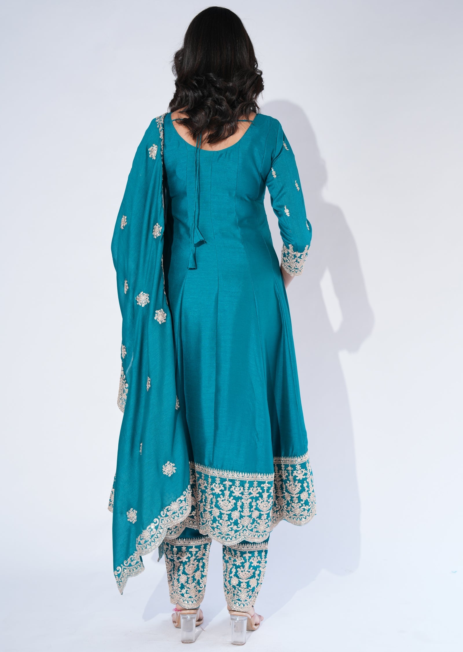 Rama Green Silk Anarkali Suit