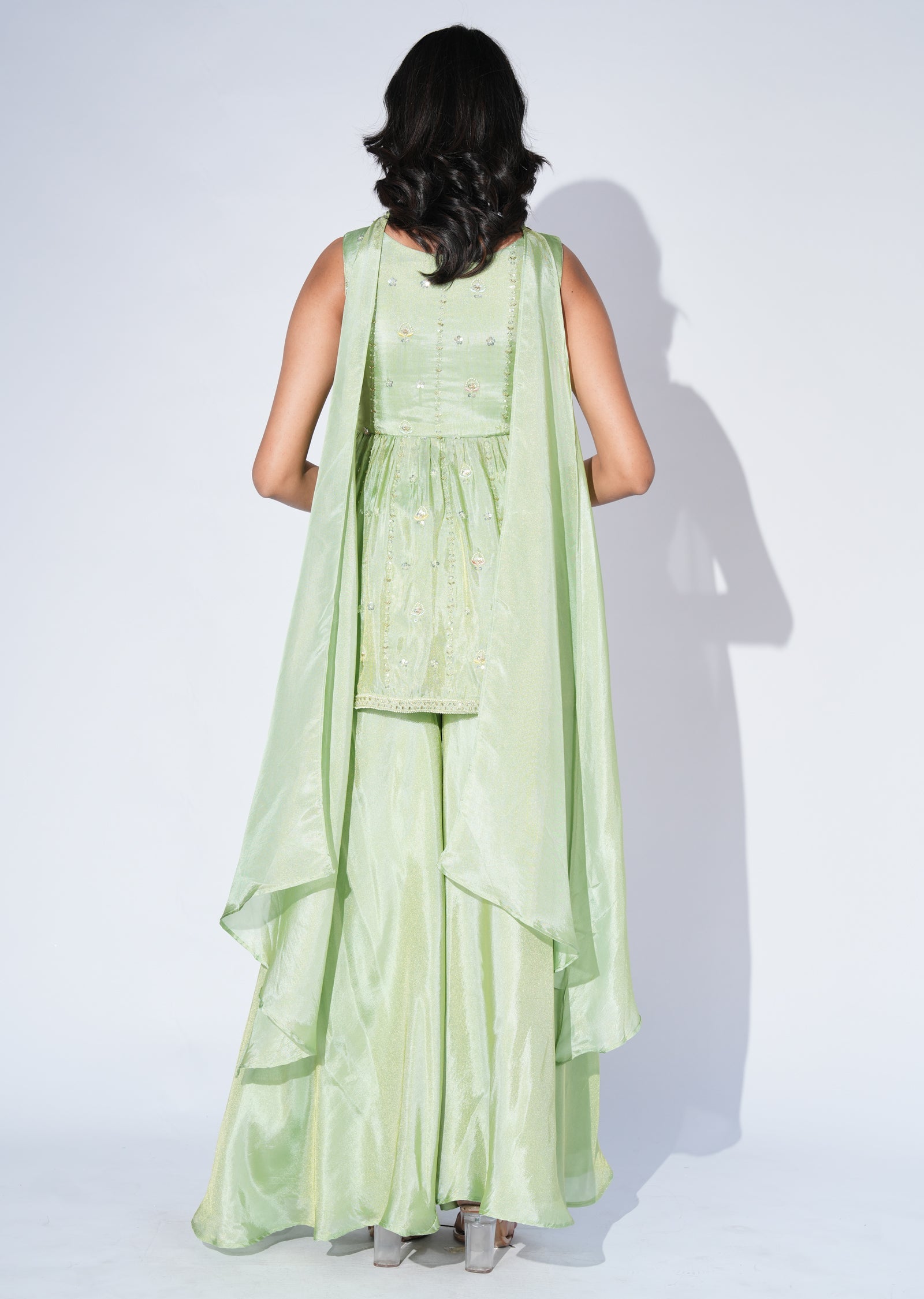 Green Tissue Sharara Set
