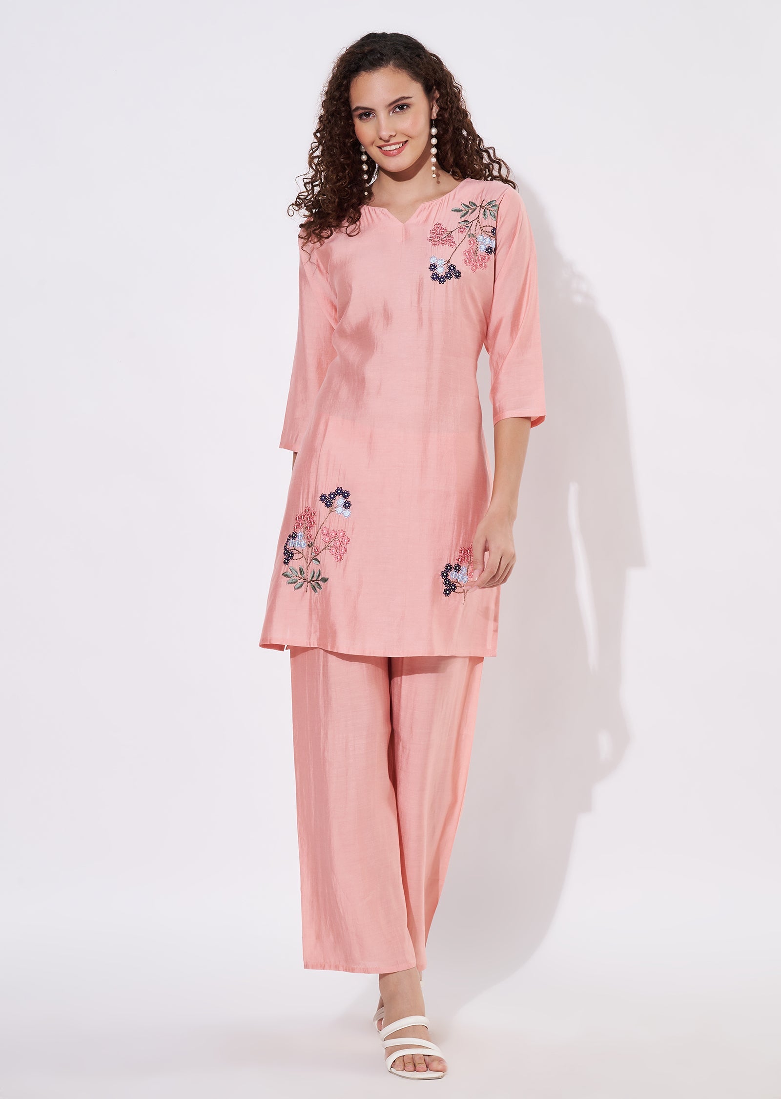 Peach Russian Silk Co-ord Set