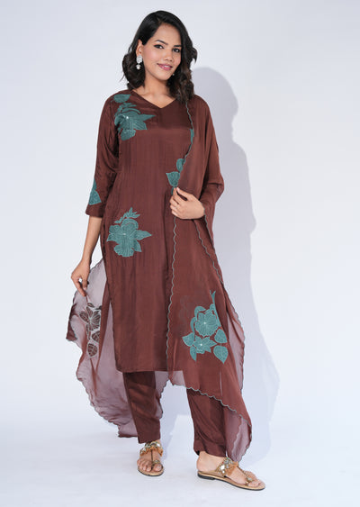 Brown Silk Straight cut Suit