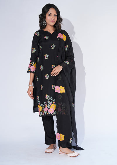 Black Silk Straight cut Suit